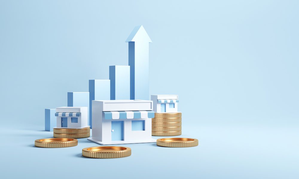 Small Shop Figures Sitting on a Table with Bars Going Up Behind and Coins Laying Around